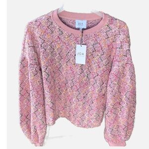 JOA pink chenille crew neck sweater M balloon lantern sleeves NWT